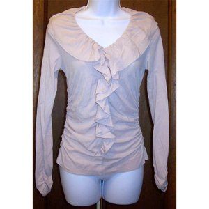 CAbi Top #185 Taffy Pink Ruffle‎ Front V-Neck